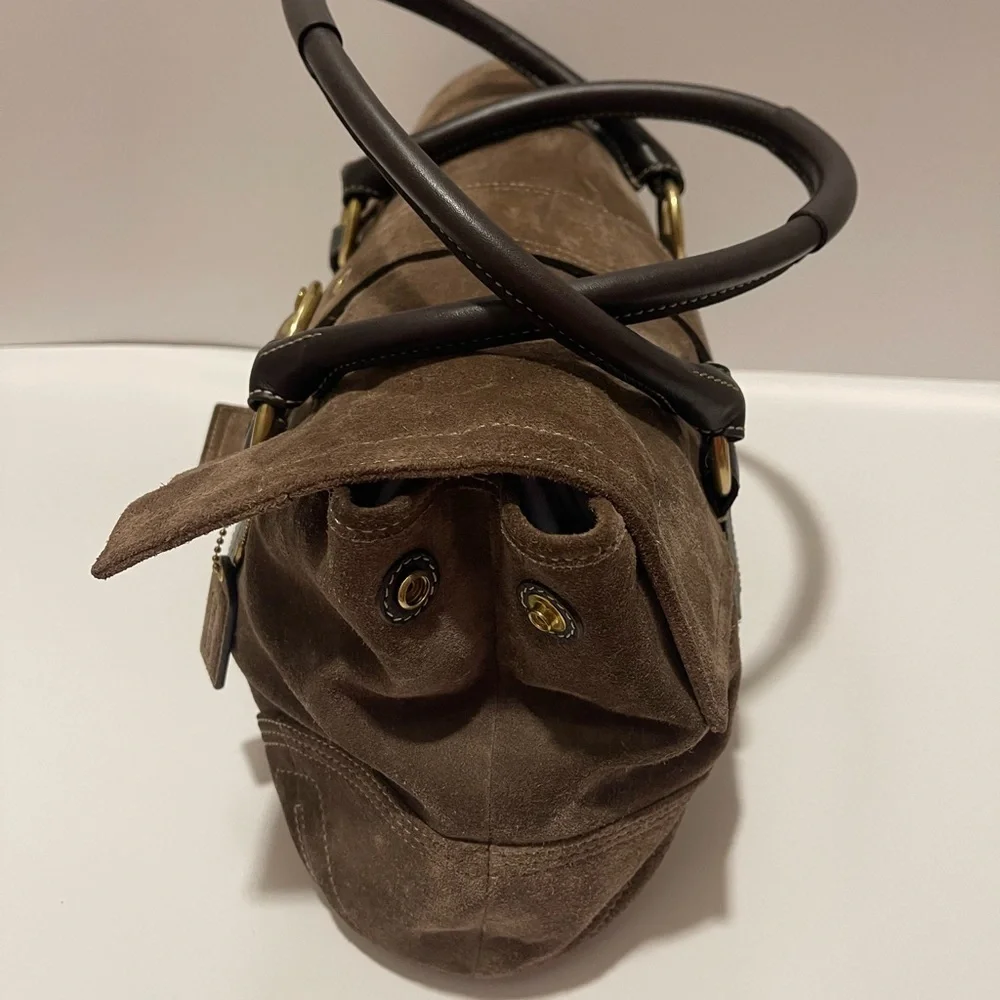 Coach Brown Suede Shoulder Bag with Gold Accents